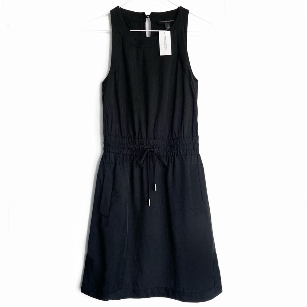 BANANA REPUBLIC Black Smocked Drawstring Dress "Lucia" w/ Pockets - Picture 7 of 9